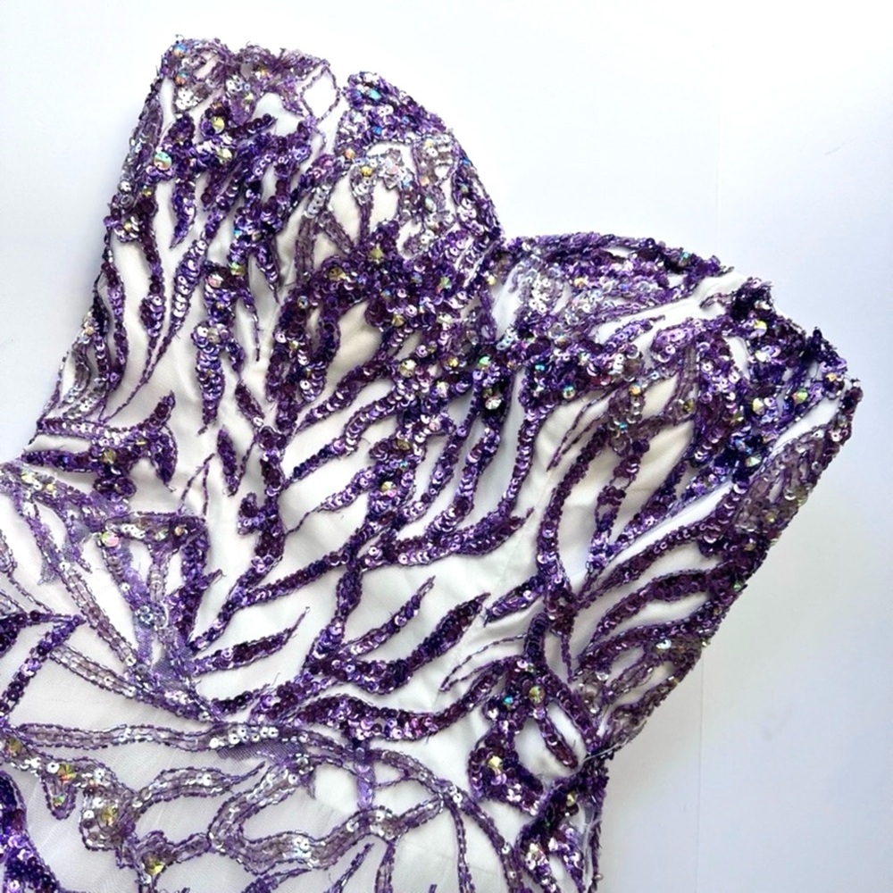 NWT Tiffany Designs 61113 Butterfly Beaded Sequin White Ivory Purple Dress 6 - Picture 9 of 15